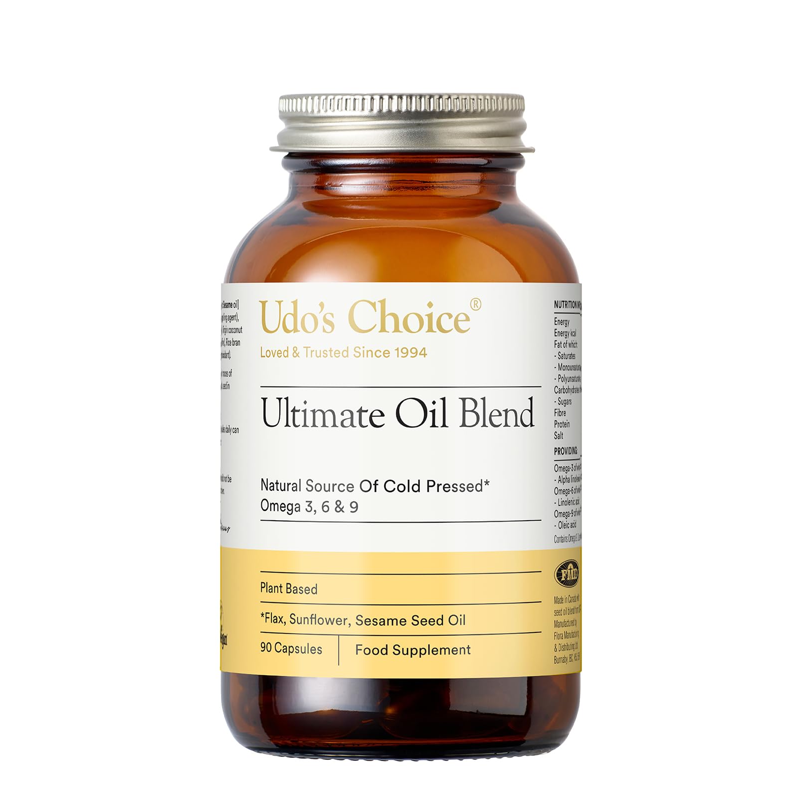 Udo's Choice Ultimate Oil Blend 1000mg 90 caps - Vegetarian & Vegan Capsules