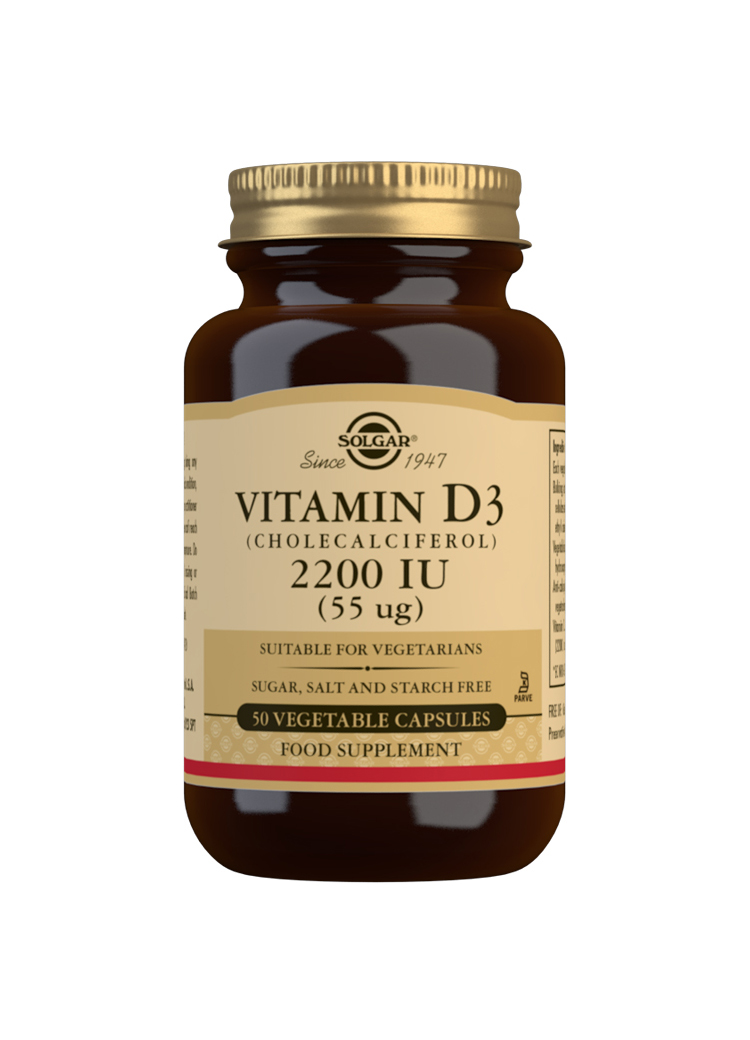 Solgar Vitamin D3 (Cholecalciferol) 2200 IU (55 mg) Vegetable Capsules - Pack of 50