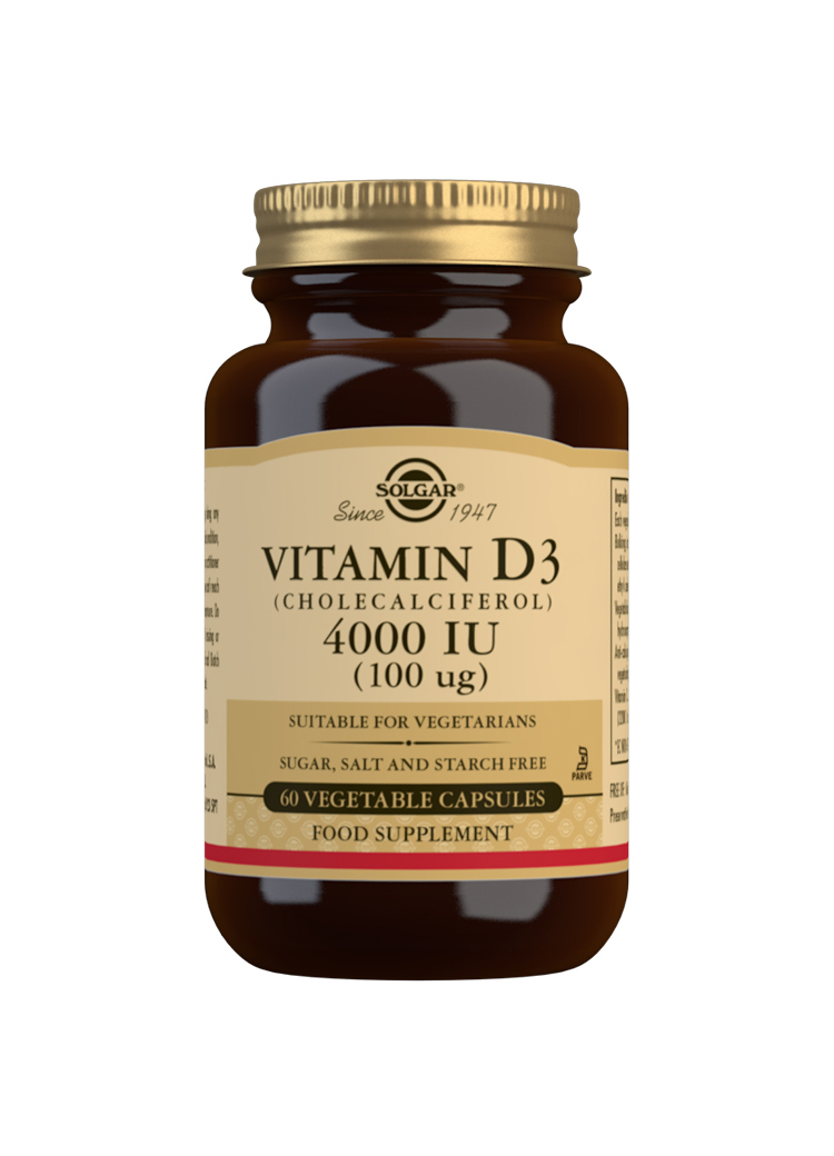Solgar Vitamin D3 (Cholecalciferol) 4000 IU 60 Vegetable Capsules