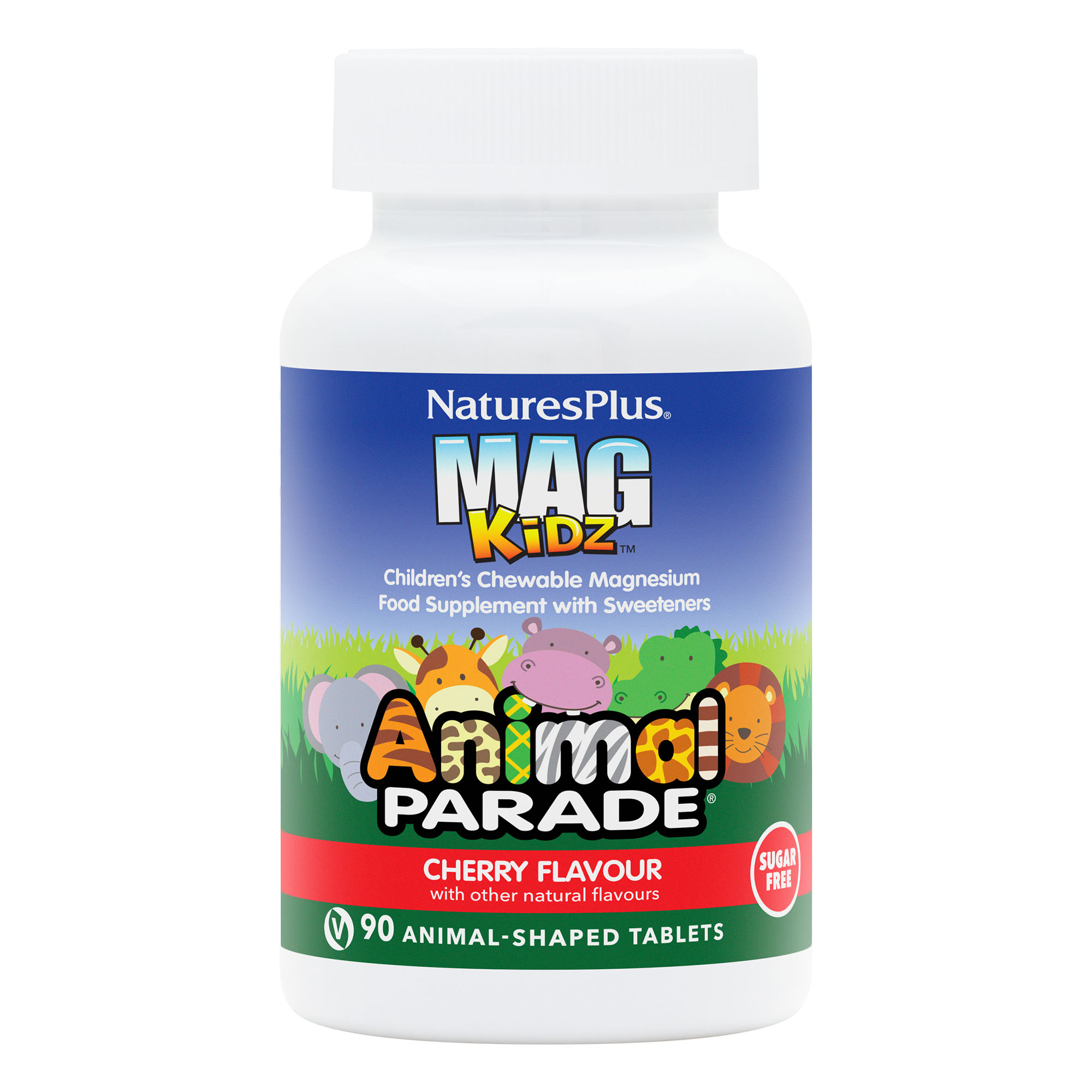 Natures Plus Animal Parade Mag Kidz 90 Animal Shaped Cherry Flavour Chewable Tablets