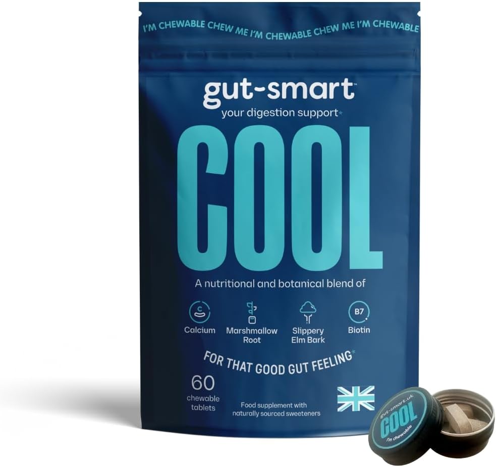 Gut-Smart Cool Natural Heartburn Relief 60 Chewable Tablets provide fast-acting, natural relief from heartburn and acid indigestion, using a soothing blend of mineral and plant-based ingredients.